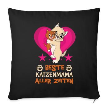 La meilleure maman chat de tous les temps avec du cœur et des chats - Housse de coussin décorative 45 x 45 cm - noir - Devant