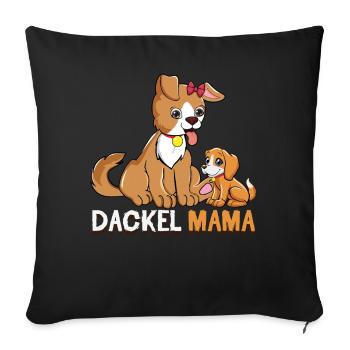 Mignon teckel maman avec illustration de chiot - Housse de coussin décorative 45 x 45 cm - noir - Devant