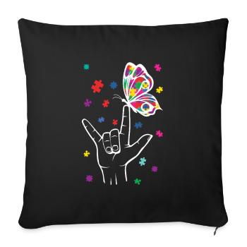 Autisme papillon puzzle signe de la main - Housse de coussin décorative 45 x 45 cm - noir - Devant