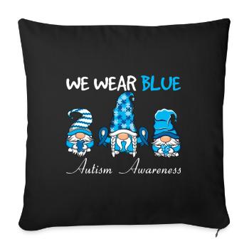 Autisme Nous Portons Conscience Gnome Bleu - Housse de coussin décorative 45 x 45 cm - noir - Devant