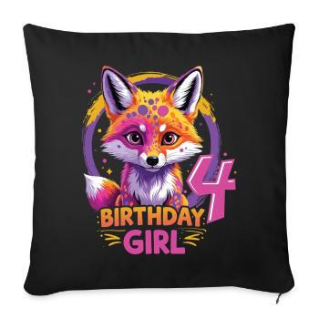 Jolie fille motif anniversaire renard 4 ans - Housse de coussin décorative 45 x 45 cm - noir - Devant