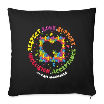 Autism Respect Love Support Inclusion - Sofa pillowcase 17,3'' x 17,3'' (45 x 45 cm) - black - Front