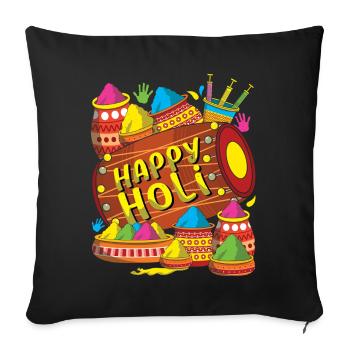 Happy Holi Festival Colorful Powder and Drum - Sofa pillowcase 17,3'' x 17,3'' (45 x 45 cm) - black - Front