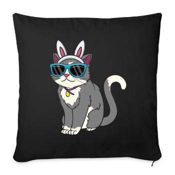 Chat cool avec des oreilles de lapin de Pâques - Housse de coussin décorative 45 x 45 cm - noir - Devant