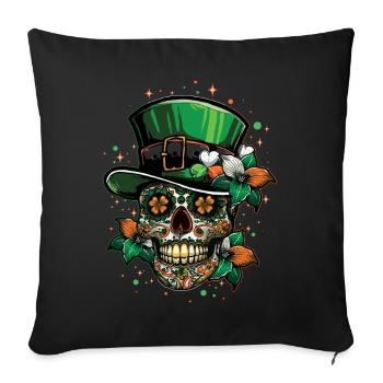 Crâne irlandais avec trèfle pour la Saint-Patrick - Housse de coussin décorative 45 x 45 cm - noir - Devant