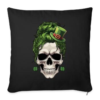 crâne de la Saint-Patrick avec des cheveux verts et - Housse de coussin décorative 45 x 45 cm - noir - Devant