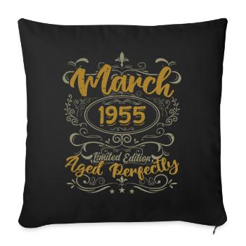 Mars 1955 cadeau fête d'anniversaire | March 1955 - Housse de coussin décorative 45 x 45 cm - noir - Devant