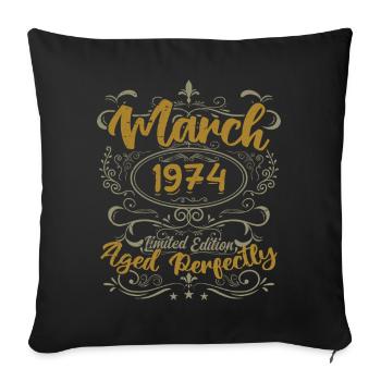 Mars 1974 cadeau fête d'anniversaire | March 1974 - Housse de coussin décorative 45 x 45 cm - noir - Devant