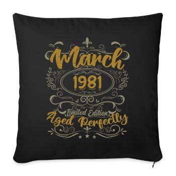 Mars 1981 cadeau fête d'anniversaire | March 1981 - Housse de coussin décorative 45 x 45 cm - noir - Devant