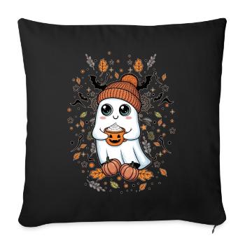 Cute Ghost Drinking Coffee Pumpkin - Sofa pillowcase 17,3'' x 17,3'' (45 x 45 cm) - black - Front