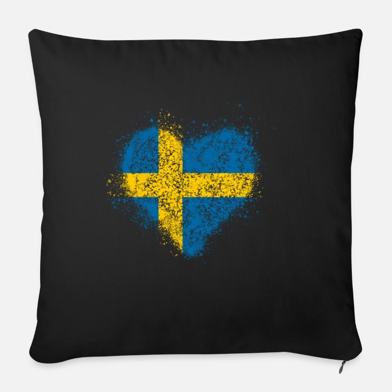 Drapeau Coeur de Suède - Housse de coussin décorative 45 x 45 cm - noir
