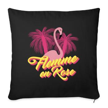 Flemme en Rose, Flamant Rose - Jeu de mots Humour - Housse de coussin décorative 45 x 45 cm - noir - Devant