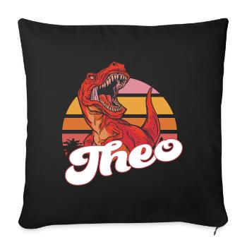 THEO - Beautiful boy name with T-REX Dino - Sofa pillowcase 17,3'' x 17,3'' (45 x 45 cm) - black - Front