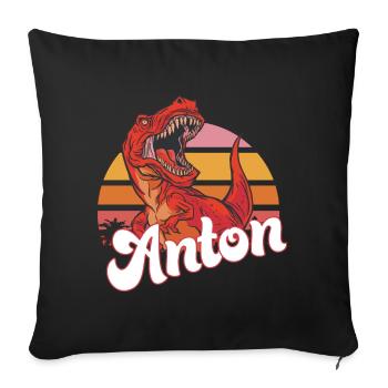 ANTON - Beau prénom de garçon avec T-REX Dino - Housse de coussin décorative 45 x 45 cm - noir - Devant