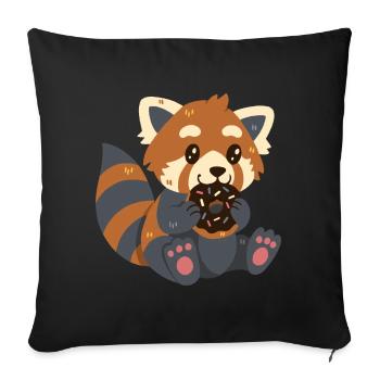 Red panda with donut - Sofa pillowcase 17,3'' x 17,3'' (45 x 45 cm) - black - Front