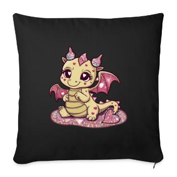 Kawaii Dragon with Colorful Hearts - Sofa pillowcase 17,3'' x 17,3'' (45 x 45 cm) - black - Front