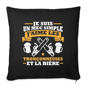 Un mec simple j aime les tronçonneuses et la bière - Housse de coussin décorative 45 x 45 cm - noir - Devant