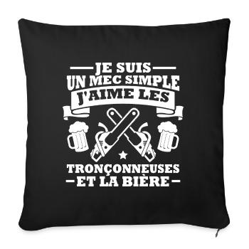 Un mec simple j aime les tronçonneuses et la bière - Housse de coussin décorative 45 x 45 cm - noir - Devant