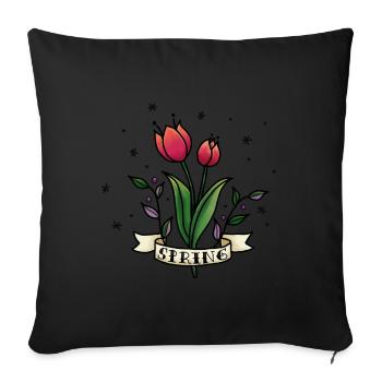 Tulipes de printemps. Tulipe rouge printanière. Printemps décontracté - Housse de coussin décorative 45 x 45 cm - noir - Devant