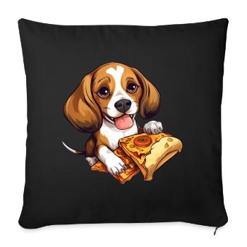 Beagle Dog avec pizza – Drôle de design pour animaux de compagnie - Housse de coussin décorative 45 x 45 cm - noir - Devant