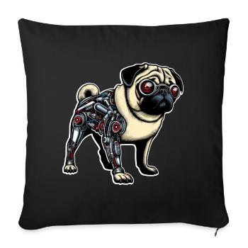 Chien Carlin Robot Cyborg Yeux Rouges - Housse de coussin décorative 45 x 45 cm - noir - Devant