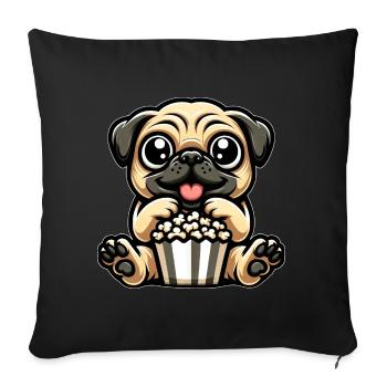 Mops im Kino, Popcorn & Karnevalskostüm - Sofakissenbezug 45 x 45 cm - Schwarz - Vorne