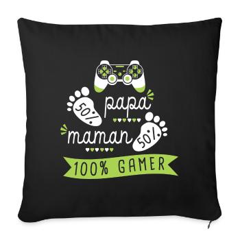 bebe gamer naissance grossesse enceinte gaming - Housse de coussin décorative 45 x 45 cm - noir - Devant