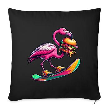 Flamingo Snowboarder mit Burger - Sofakissenbezug 45 x 45 cm - Schwarz - Vorne