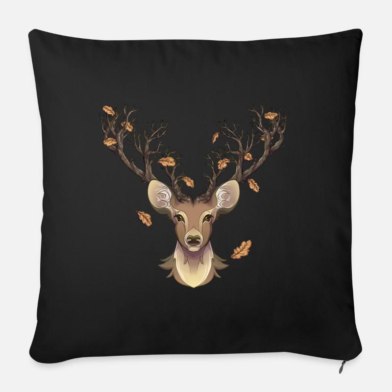 cerf à l'automne - Housse de coussin décorative 45 x 45 cm - noir