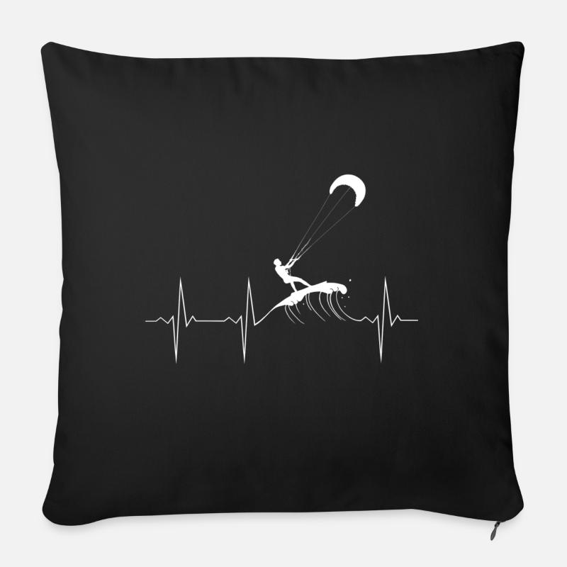 EKG Herzschlag Heartbeat Kitesurfing - Sofakissenbezug 45 x 45 cm - Schwarz