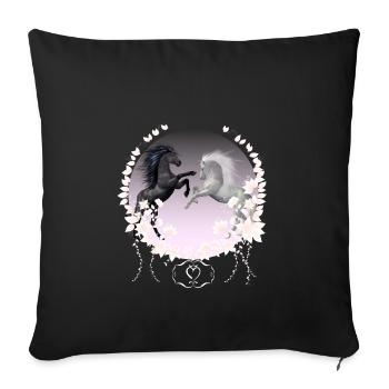 Graphique Deux chevaux en fleurs avec coeur - Housse de coussin décorative 45 x 45 cm - noir - Devant