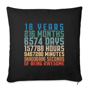 Cadeau adulte anniversaire 18 ans - Housse de coussin décorative 45 x 45 cm - noir - Devant