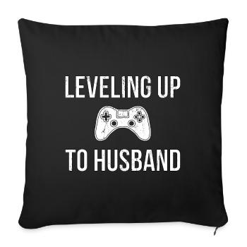 Leveling up to Husband Gift - Sofa pillowcase 17,3'' x 17,3'' (45 x 45 cm) - black - Front