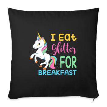 Je mange des paillettes pour le cadeau Licorne du petit déjeuner - Housse de coussin décorative 45 x 45 cm - noir - Devant