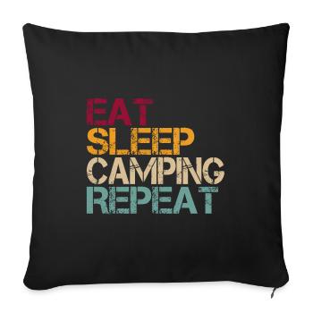 Eat Sleep Camping Vintage Retro Proverbe pour campeurs - Housse de coussin décorative 45 x 45 cm - noir - Devant