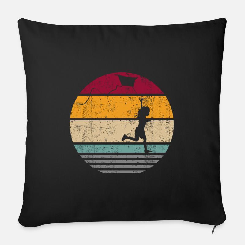 Drachensteigen Drachen steigen Retro Vintage - Sofakissenbezug 45 x 45 cm - Schwarz