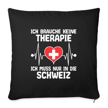 Schweiz Schweizer Flagge Kreuz Herzschlag Spruch - Sofakissenbezug 45 x 45 cm - Schwarz - Vorne