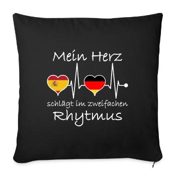 Spanien Deutschland Flagge Herzschlag - Sofakissenbezug 45 x 45 cm - Schwarz - Vorne