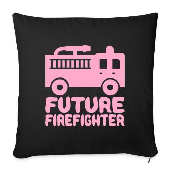 Futur pompier Camion de pompier Baby Girl Pink - Housse de coussin décorative 45 x 45 cm - noir - Devant