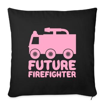 Futur pompier Camion de pompier Baby Girl Pink - Housse de coussin décorative 45 x 45 cm - noir - Devant