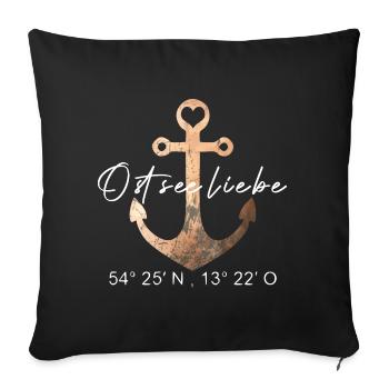 Ostseeliebe - Anker - Koordinaten Rügen - Sofakissenbezug 45 x 45 cm - Schwarz - Vorne