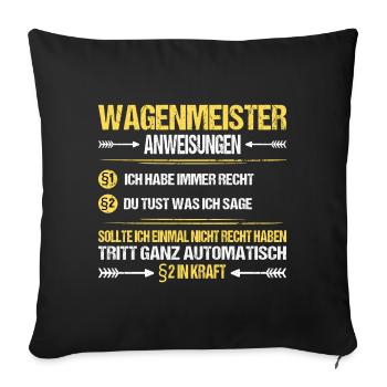 Wagenmeister Eisenbahn Hotel Spruch Lustig Witzig - Sofakissenbezug 45 x 45 cm - Schwarz - Vorne