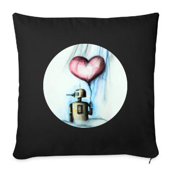 Robot with heart balloon - Sofa pillowcase 17,3'' x 17,3'' (45 x 45 cm) - black - Front