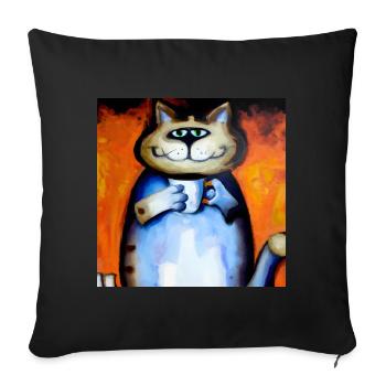 grinning cat with her coffee - Sofa pillowcase 17,3'' x 17,3'' (45 x 45 cm) - black - Front