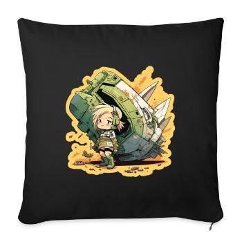 Jolie fille, pilote et vaisseau spatial - Housse de coussin décorative 45 x 45 cm - noir - Devant