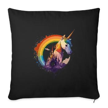Licorne dans l’arc-en-ciel avec cadenas - Housse de coussin décorative 45 x 45 cm - noir - Devant