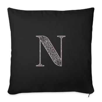 Mandala Monogram Initial in Dusky Pink - Letter N - Sofa pillowcase 17,3'' x 17,3'' (45 x 45 cm) - black - Front