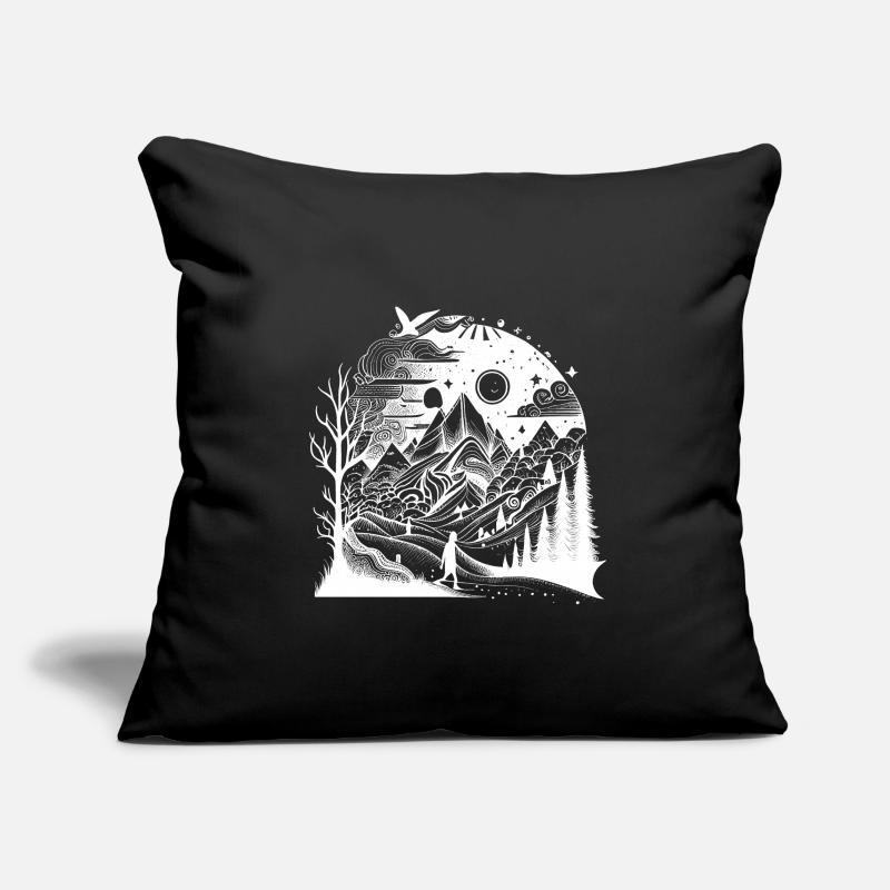 Hikers, landscape with mountains, trees and patterns Sofa pillowcase 17,3'' x 17,3'' (45 x 45 cm)