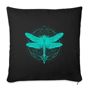 Libellule avec ornement turquoise - Géométrie sacrée - Housse de coussin décorative 45 x 45 cm - noir - Devant