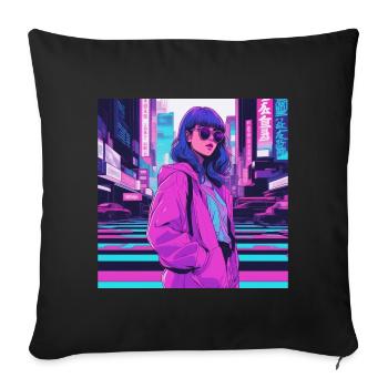 Vaporwave Anime Fille - Housse de coussin décorative 45 x 45 cm - noir - Devant